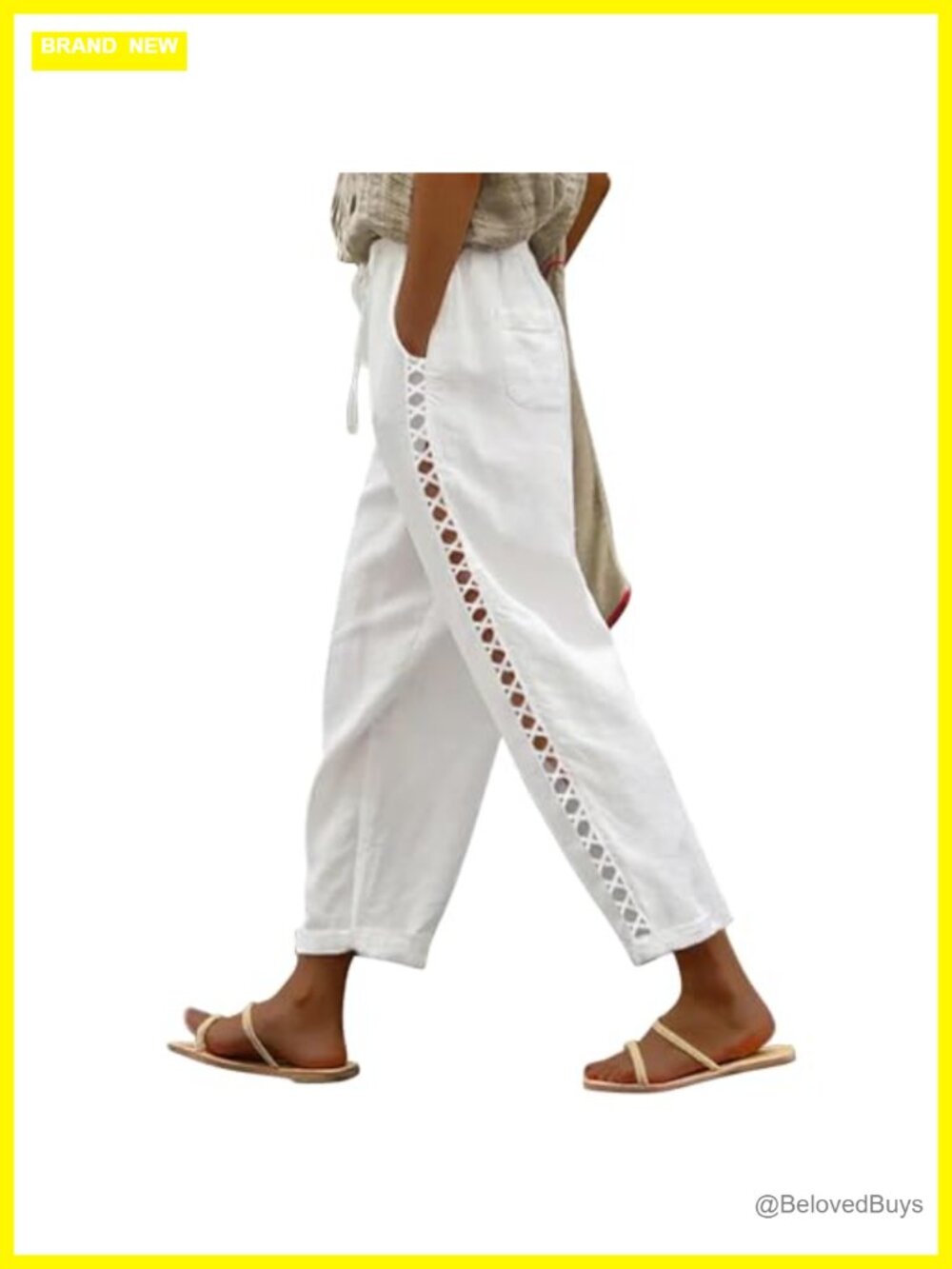 Linen Capri Pants Petite Summer Drawstring Casual Beach Womens